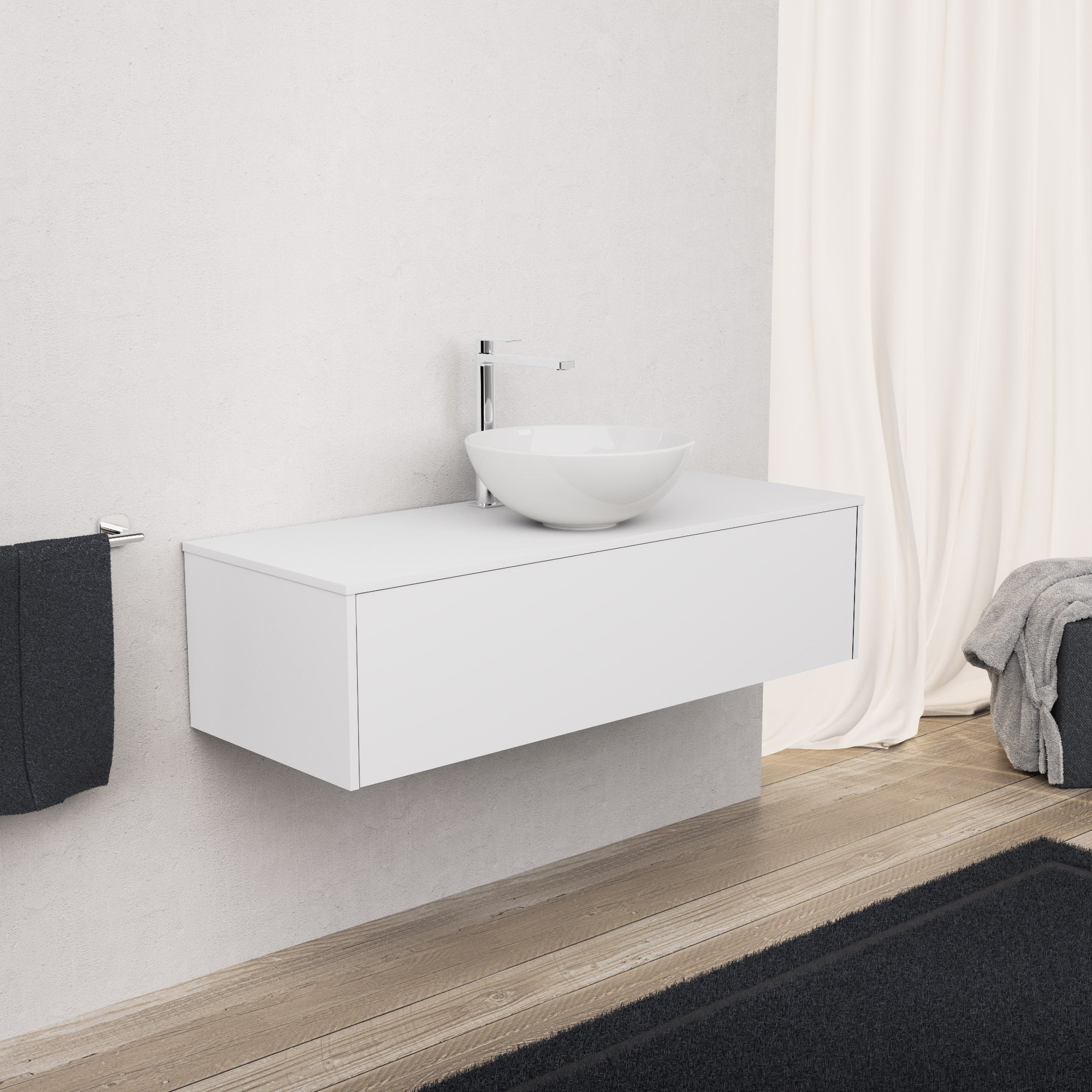 Inda - Mobile bagno L.120 con lavabo in appoggio / Bianco opaco 1 cassetto - Diamante