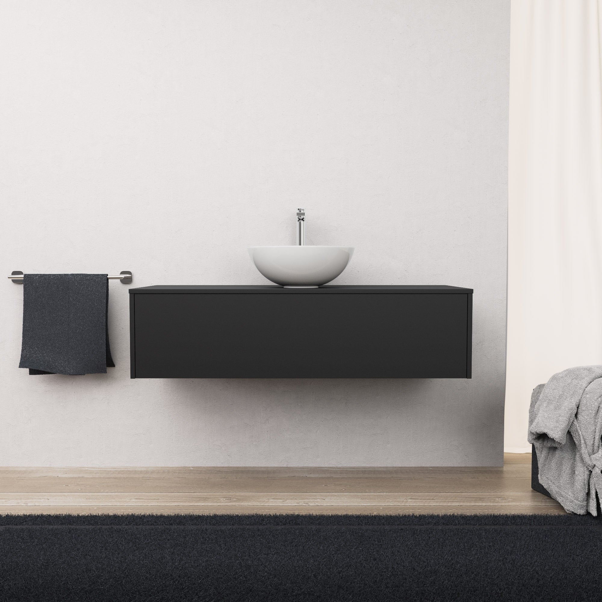 Inda - Mobile bagno L.120 con lavabo in appoggio / Nero opaco 1 cassetto - Diamante