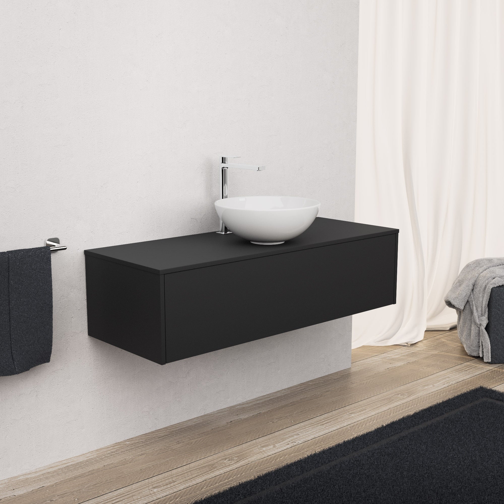 Inda - Mobile bagno L.120 con lavabo in appoggio / Nero opaco 1 cassetto - Diamante
