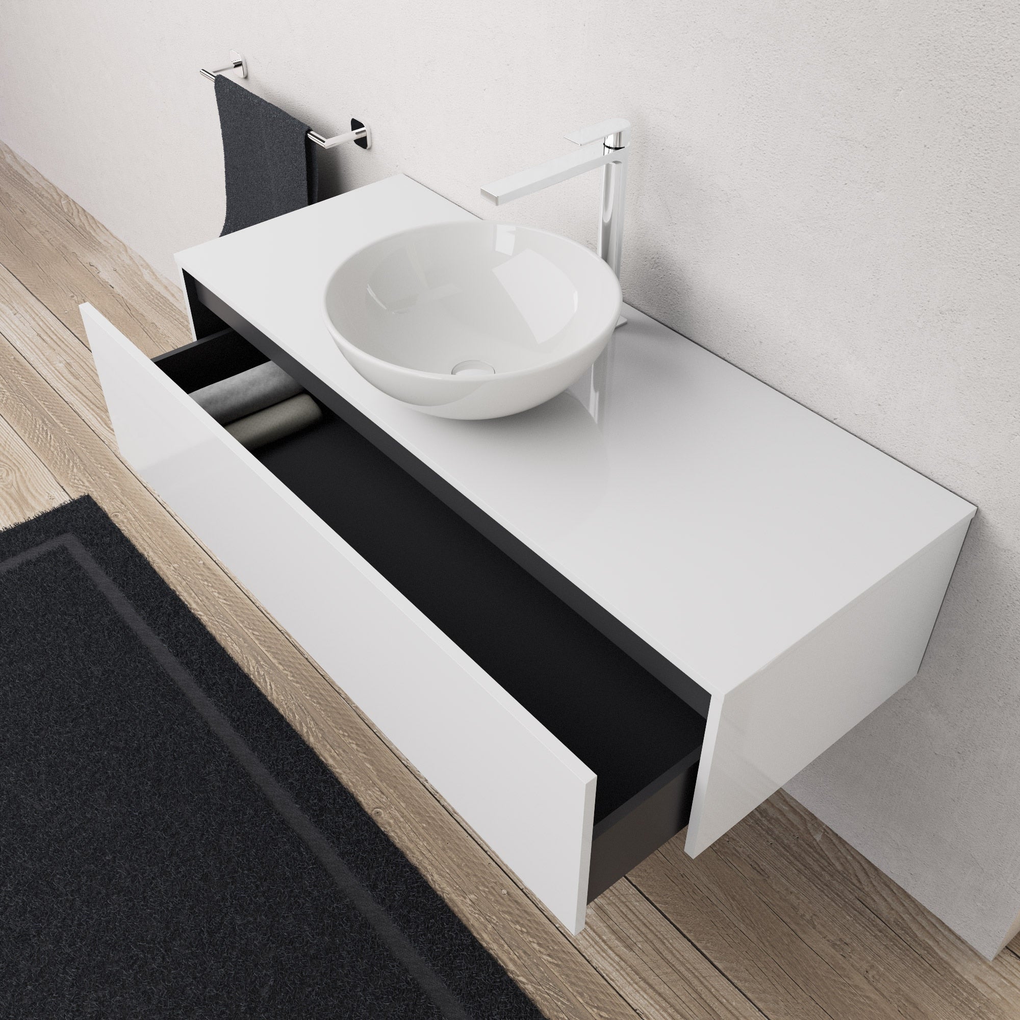 Inda - Mobile bagno L.120 con lavabo in appoggio / Bianco lucido 1 cassetto - Diamante