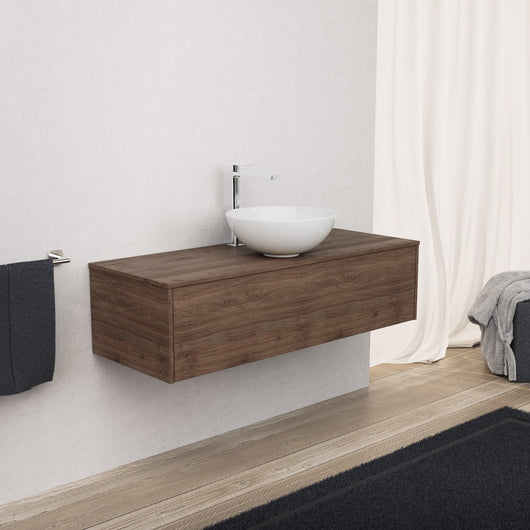 Inda - Mobile bagno L.120 con lavabo in appoggio / Rovere castano 1 cassetto - Diamante