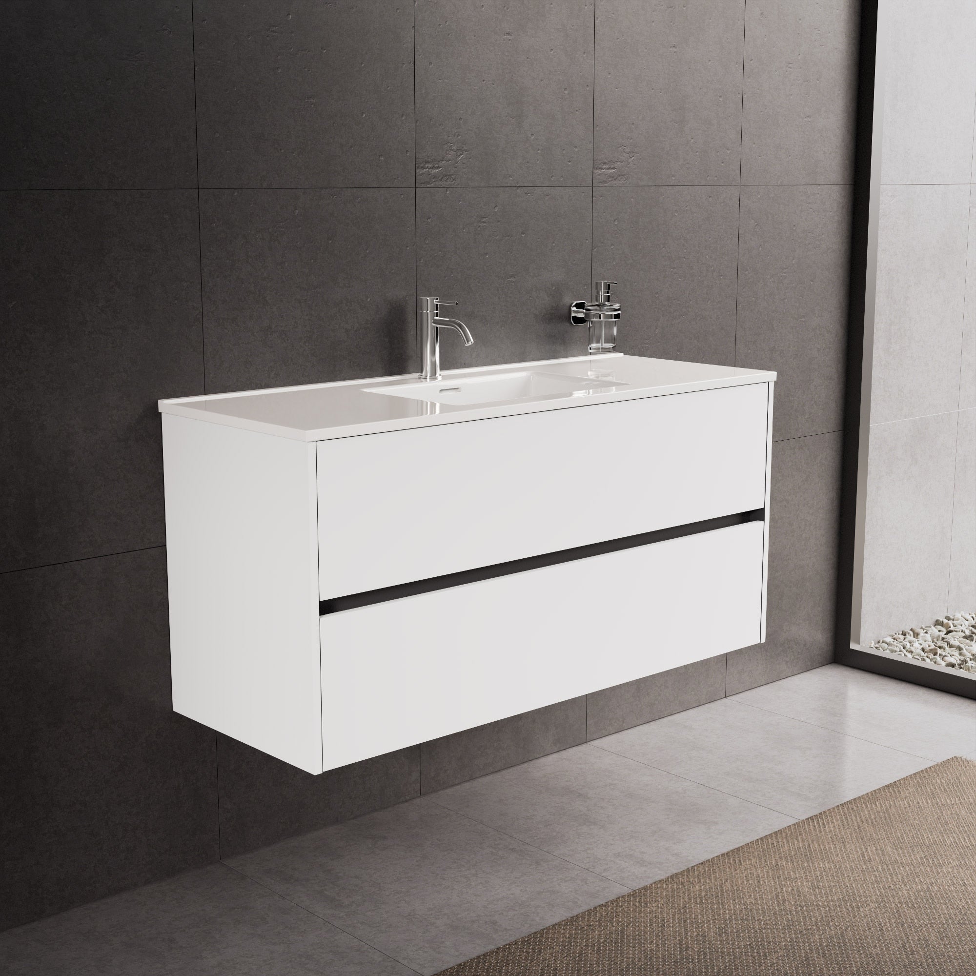 Inda - Mobile bagno L.120 con lavabo lucido / Bianco opaco 2 cassetti - Diamante