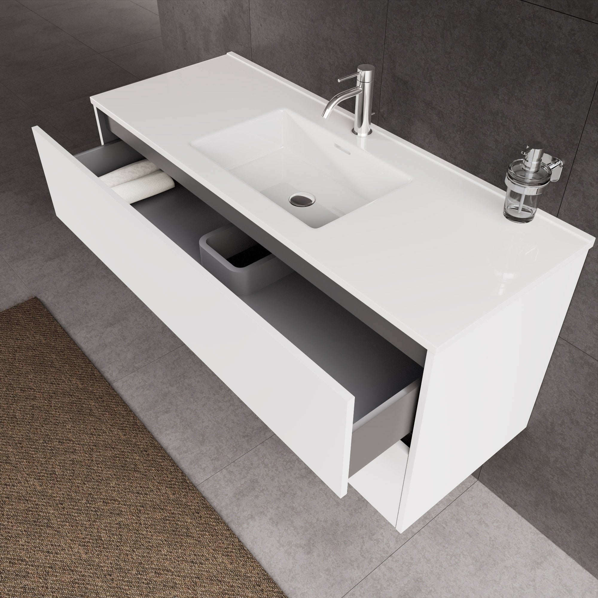 Inda - Mobile bagno L.120 con lavabo lucido / Bianco opaco 2 cassetti - Diamante