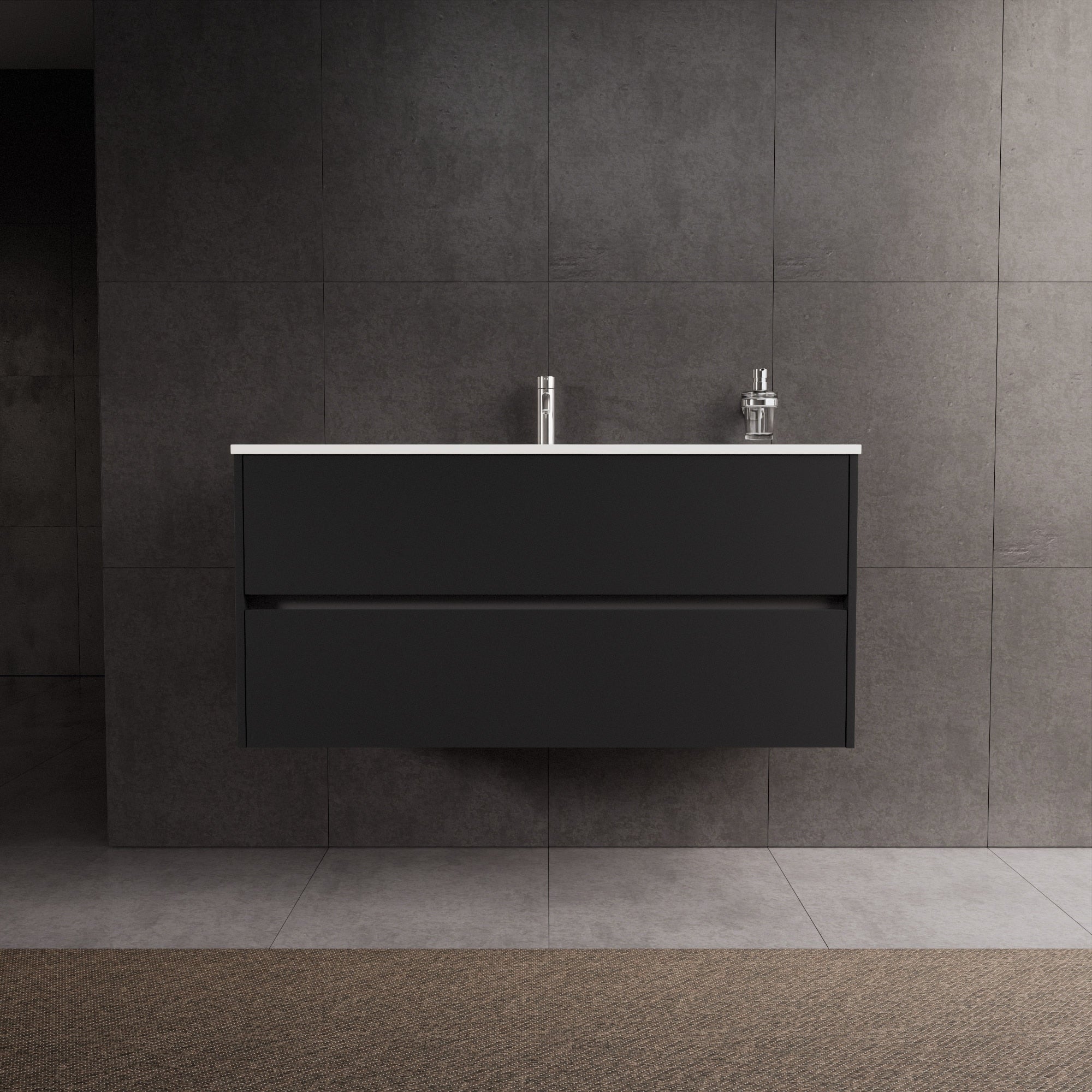 Inda - Mobile bagno L.120 con lavabo lucido / Nero opaco 2 cassetti - Diamante