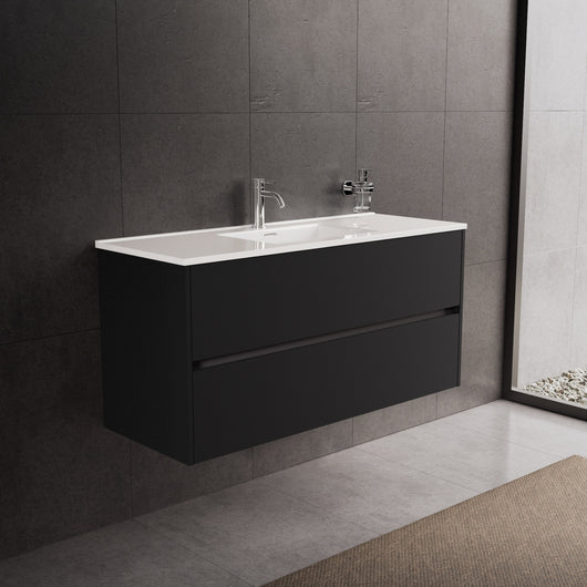 Inda - Mobile bagno L.120 con lavabo lucido / Nero opaco 2 cassetti - Diamante