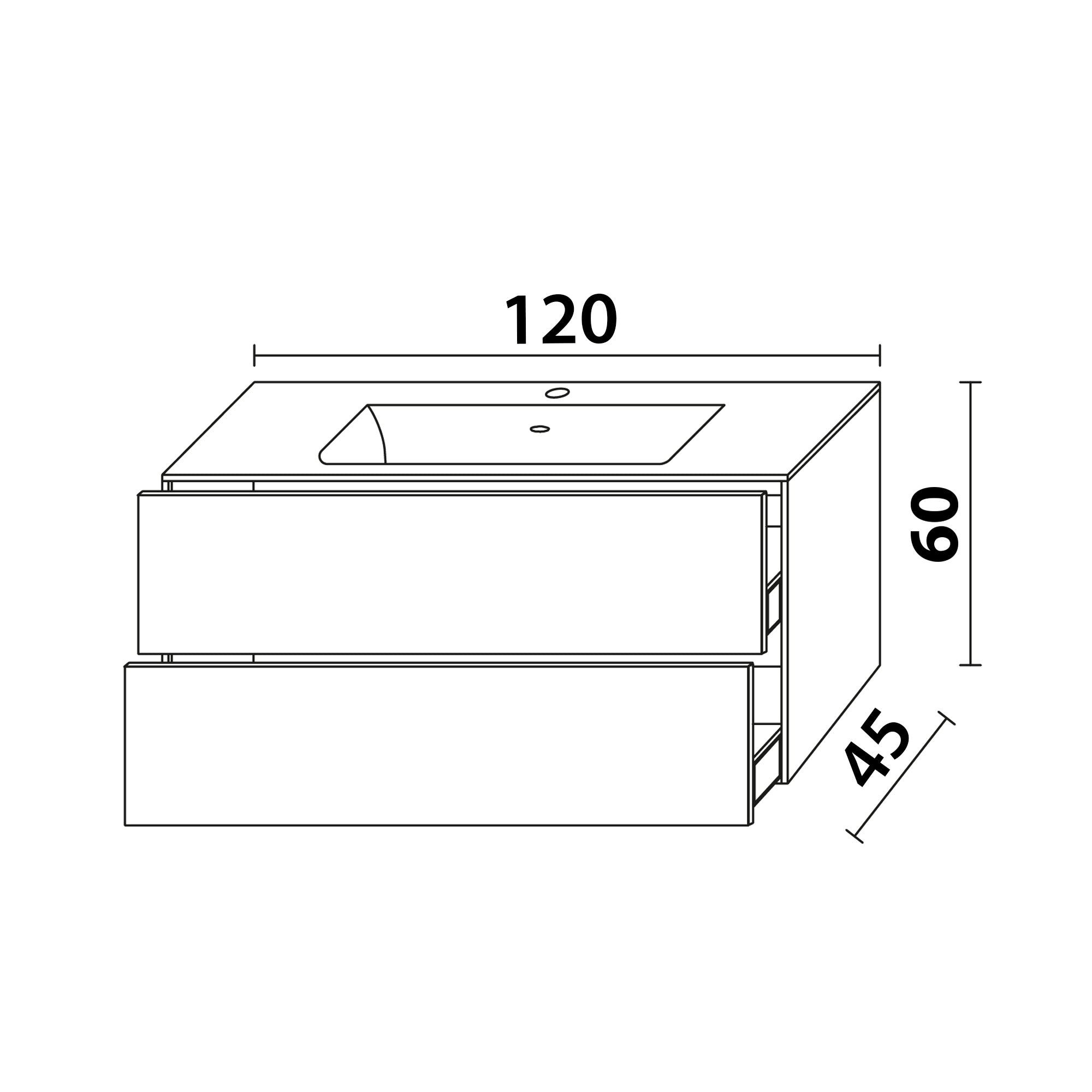 Inda - Mobile bagno L.120 con lavabo lucido / Bianco lucido 2 cassetti - Diamante