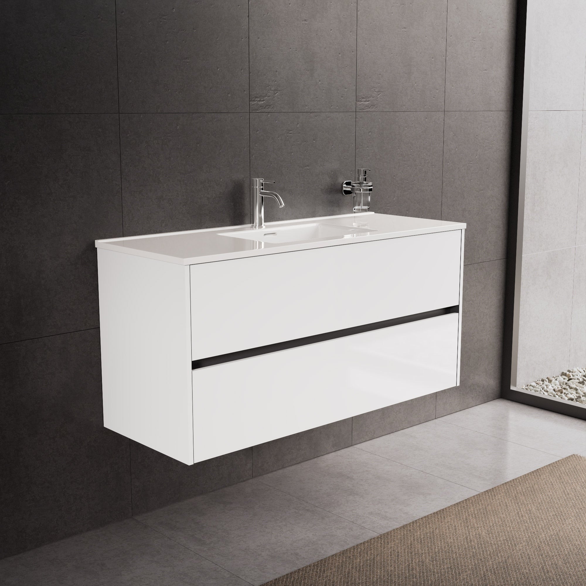 Inda - Mobile bagno L.120 con lavabo lucido / Bianco lucido 2 cassetti - Diamante