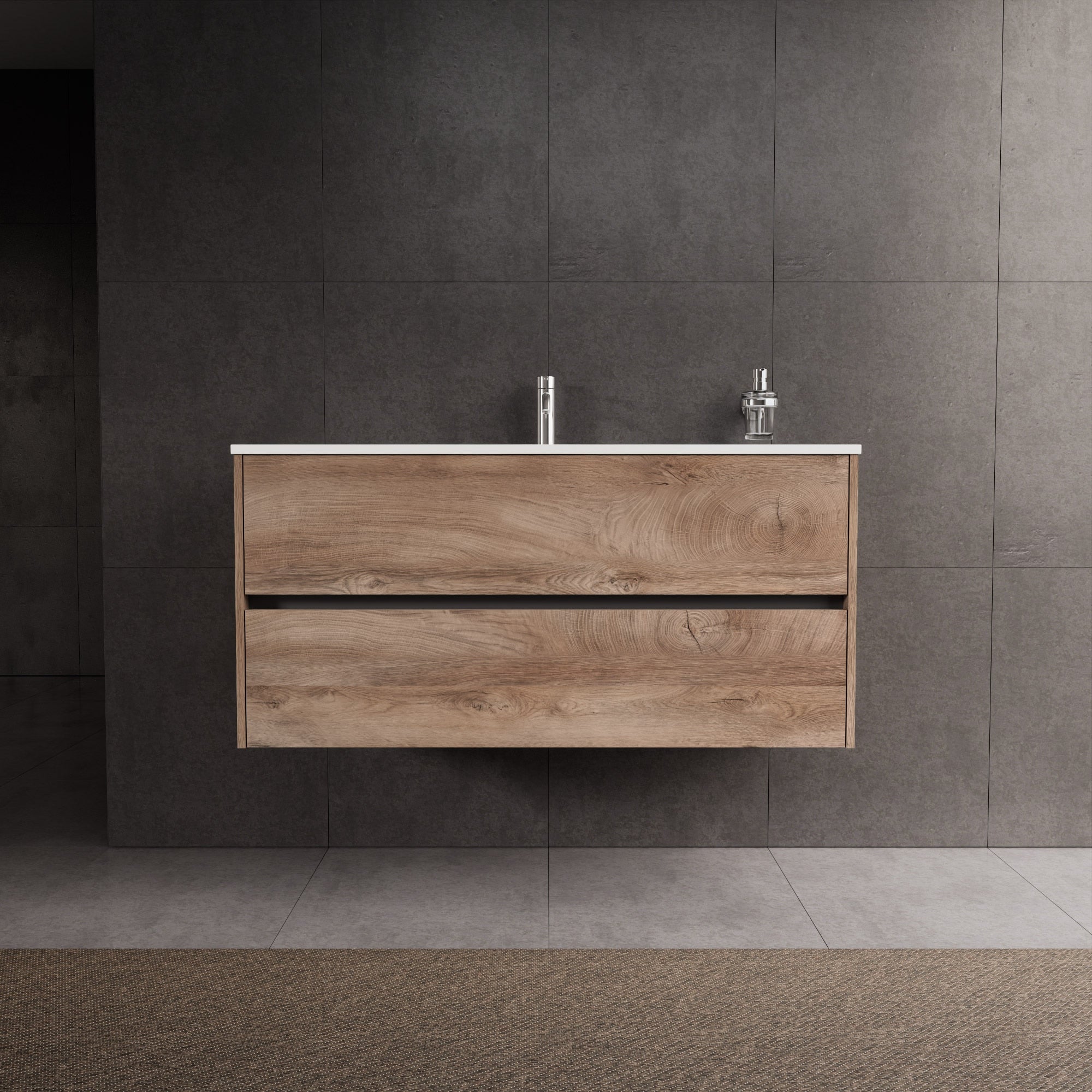 Inda - Mobile bagno L.120 con lavabo lucido / Rovere naturale 2 cassetti - Diamante