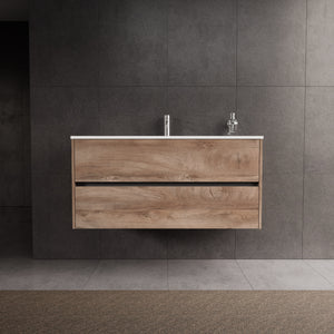 Inda - Mobile bagno L.120 con lavabo lucido / Rovere naturale 2 cassetti - Diamante