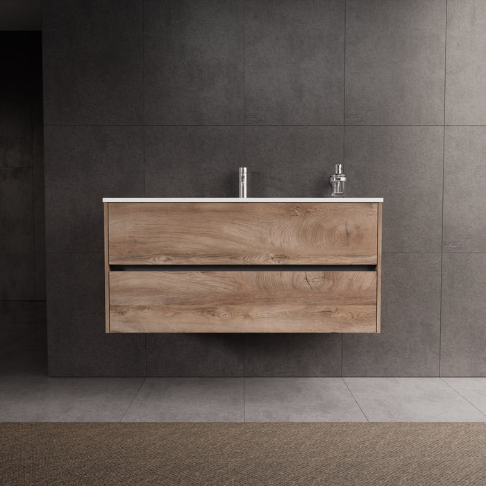 Inda - Mobile bagno L.120 con lavabo lucido / Rovere naturale 2 cassetti - Diamante
