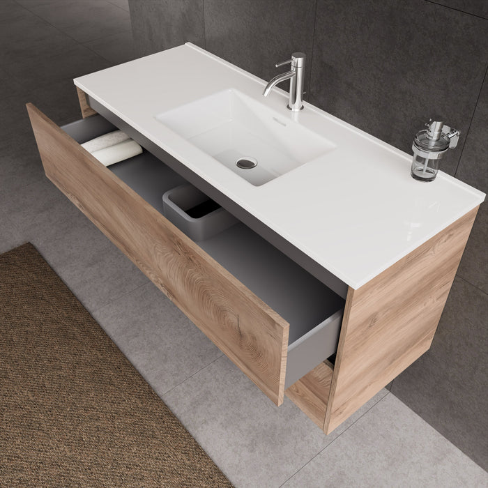 Inda - Mobile bagno L.120 con lavabo lucido / Rovere naturale 2 cassetti - Diamante