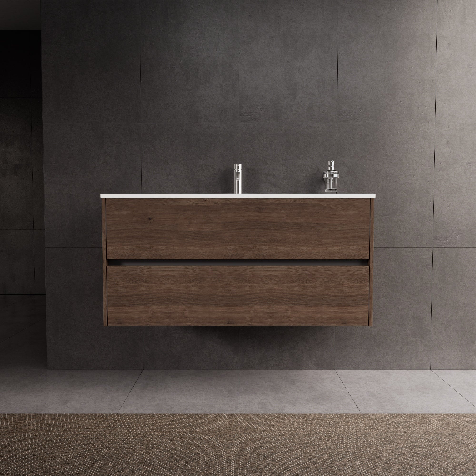Inda - Mobile bagno L.120 con lavabo lucido / Rovere castano 2 cassetti - Diamante