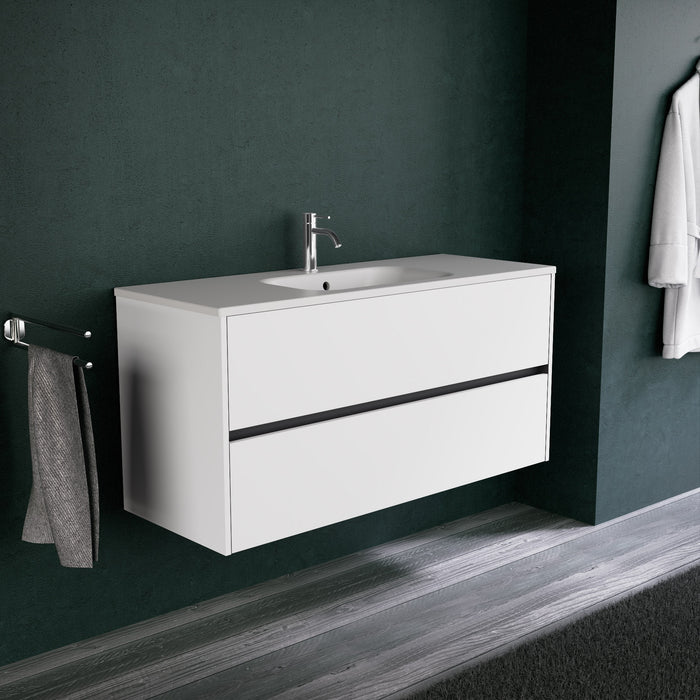 Inda - Mobile bagno L.120 con lavabo opaco / Bianco opaco 2 cassetti - Diamante