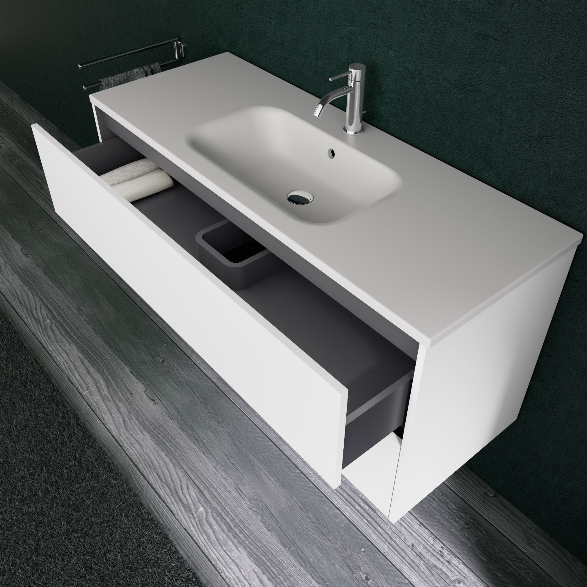 Inda - Mobile bagno L.120 con lavabo opaco / Bianco opaco 2 cassetti - Diamante