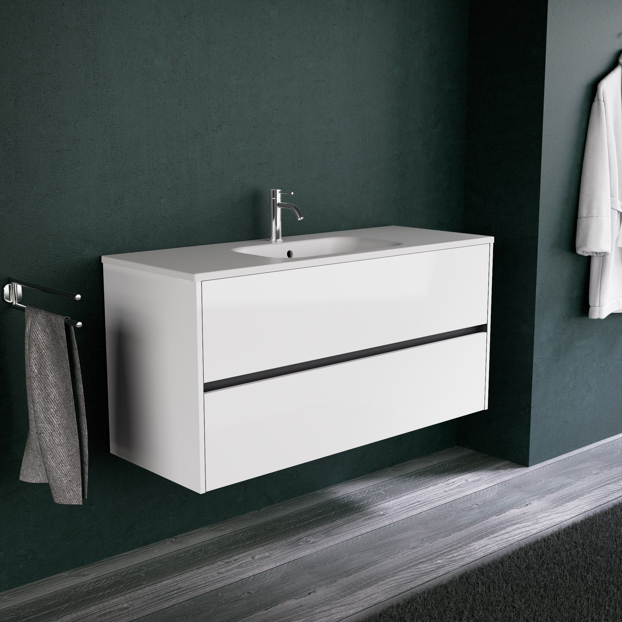 Inda - Mobile bagno L.120 con lavabo opaco / Bianco lucido 2 cassetti - Diamante