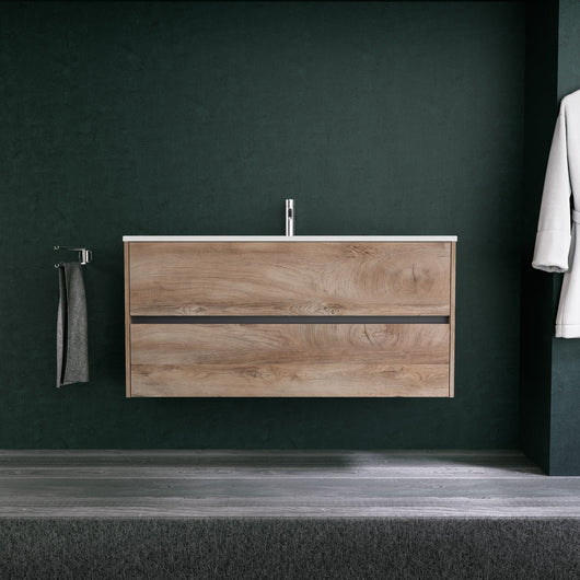 Inda - Mobile bagno L.120 con lavabo opaco / Rovere naturale 2 cassetti - Diamante