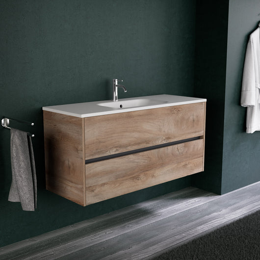 Inda - Mobile bagno L.120 con lavabo opaco / Rovere naturale 2 cassetti - Diamante