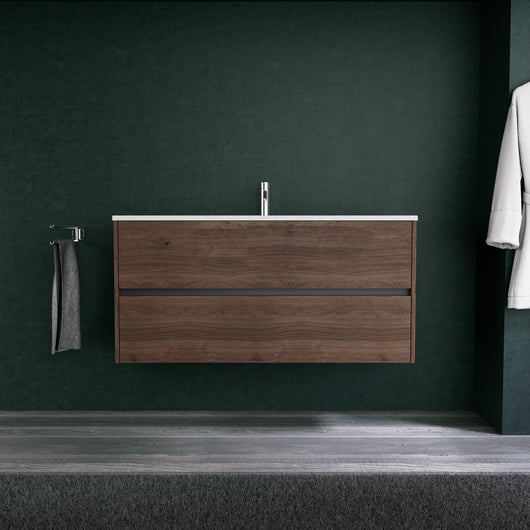 Inda - Mobile bagno L.120 con lavabo opaco / Rovere castano 2 cassetti - Diamante