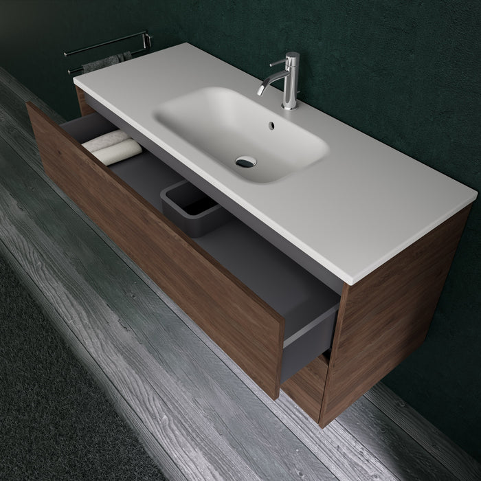 Inda - Mobile bagno L.120 con lavabo opaco / Rovere castano 2 cassetti - Diamante