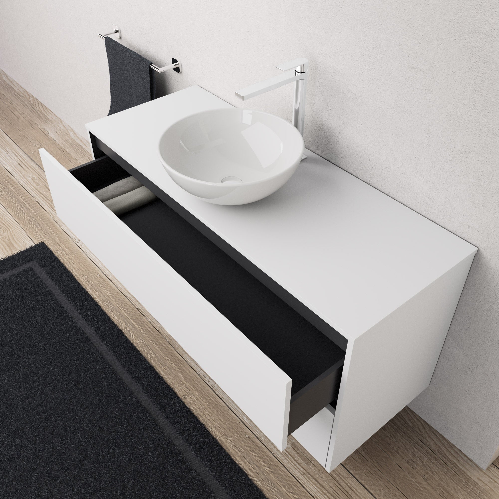 Inda - Mobile bagno L.120 con lavabo in appoggio / Bianco opaco 2 cassetti - Diamante