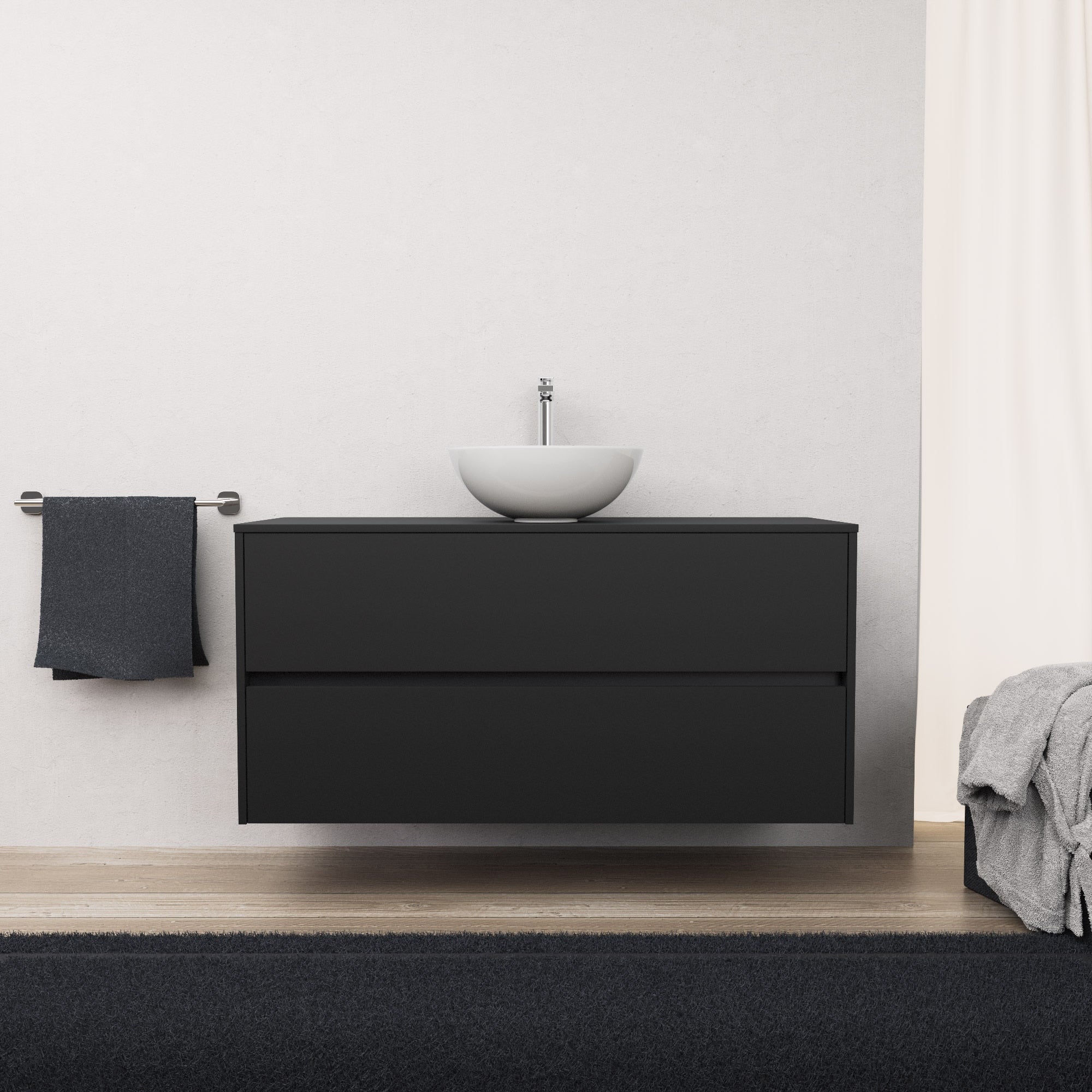 Inda - Mobile bagno L.120 con lavabo in appoggio / Nero opaco 2 cassetti - Diamante