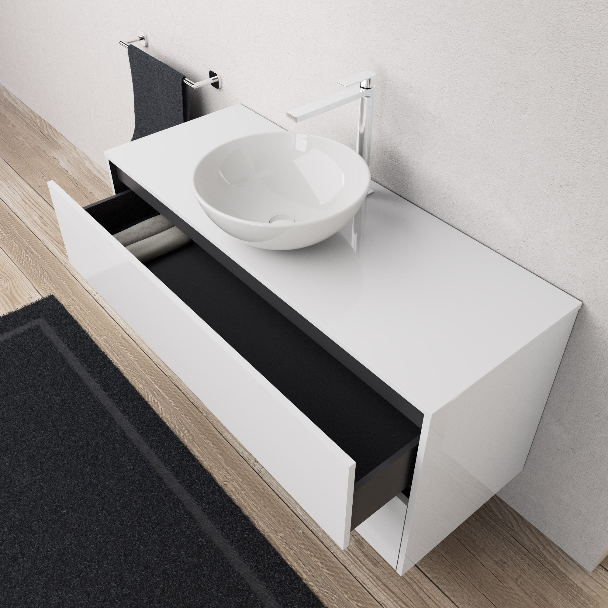 Inda - Mobile bagno L.120 con lavabo in appoggio / Bianco lucido 2 cassetti - Diamante
