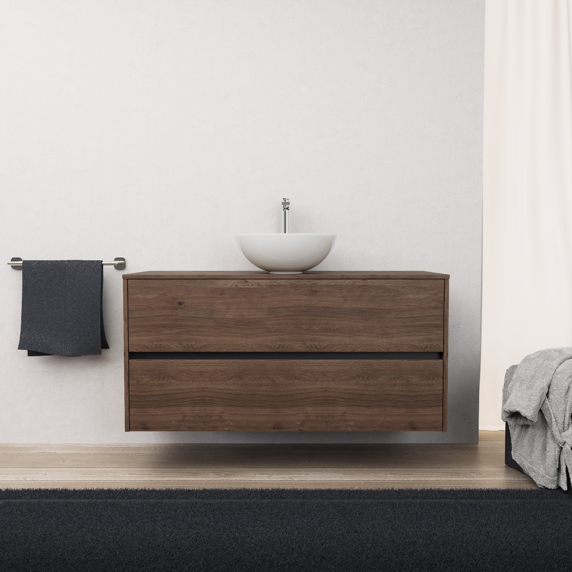 Inda - Mobile bagno L.120 con lavabo in appoggio / Rovere castano 2 cassetti - Diamante