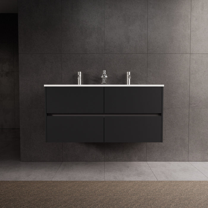 Inda - Mobile bagno L.120 con doppio lavabo lucido / Nero opaco 4 cassetti - Diamante