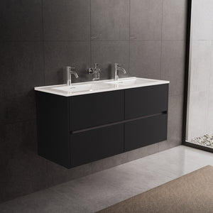 Inda - Mobile bagno L.120 con doppio lavabo lucido / Nero opaco 4 cassetti - Diamante