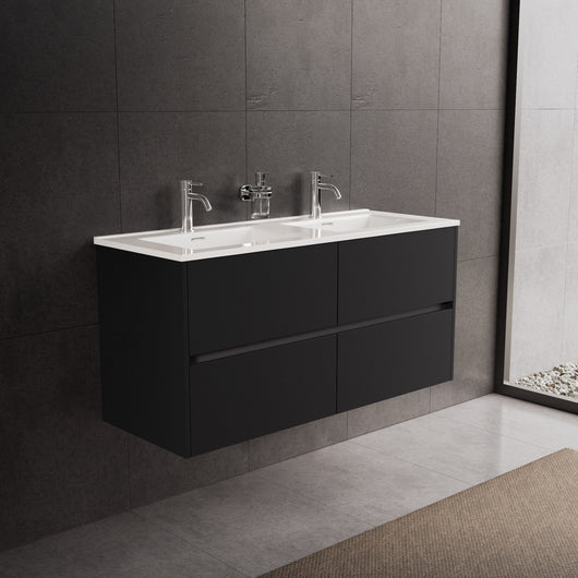 Inda - Mobile bagno L.120 con doppio lavabo lucido / Nero opaco 4 cassetti - Diamante