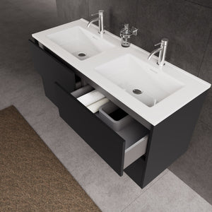 Inda - Mobile bagno L.120 con doppio lavabo lucido / Nero opaco 4 cassetti - Diamante