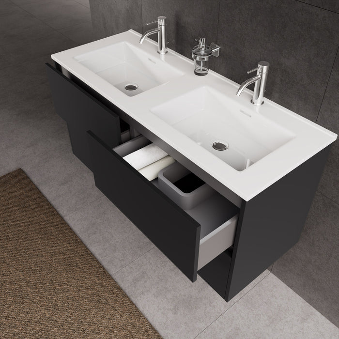 Inda - Mobile bagno L.120 con doppio lavabo lucido / Nero opaco 4 cassetti - Diamante