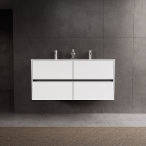 Inda - Mobile bagno L.120 con doppio lavabo lucido / Bianco lucido 4 cassetti - Diamante