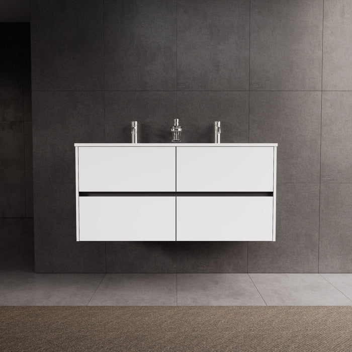Inda - Mobile bagno L.120 con doppio lavabo lucido / Bianco lucido 4 cassetti - Diamante