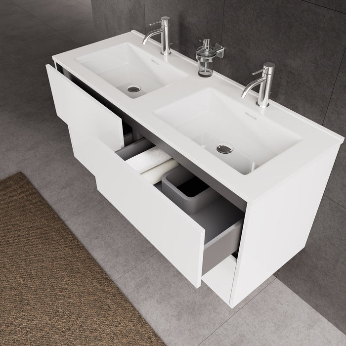 Inda - Mobile bagno L.120 con doppio lavabo lucido / Bianco lucido 4 cassetti - Diamante