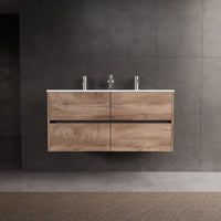Inda - Mobile bagno L.120 con doppio lavabo lucido / Rovere naturale 4 cassetti - Diamante