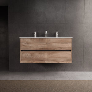 Inda - Mobile bagno L.120 con doppio lavabo lucido / Rovere naturale 4 cassetti - Diamante