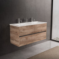 Inda - Mobile bagno L.120 con doppio lavabo lucido / Rovere naturale 4 cassetti - Diamante