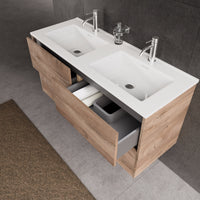 Inda - Mobile bagno L.120 con doppio lavabo lucido / Rovere naturale 4 cassetti - Diamante