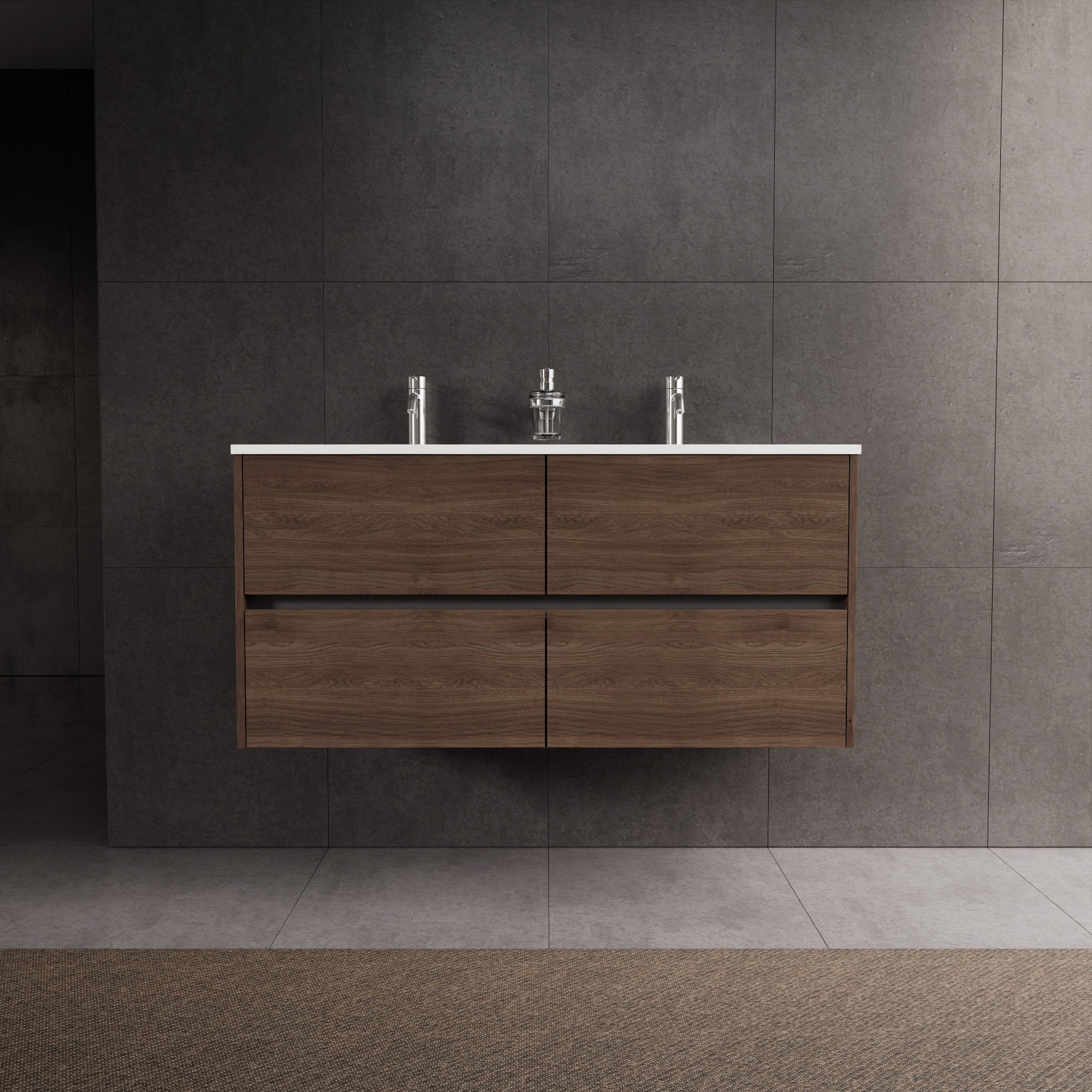 Inda - Mobile bagno L.120 con doppio lavabo lucido / Rovere castano 4 cassetti - Diamante