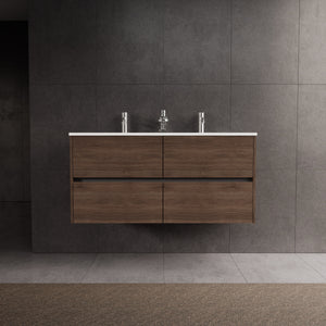 Inda - Mobile bagno L.120 con doppio lavabo lucido / Rovere castano 4 cassetti - Diamante