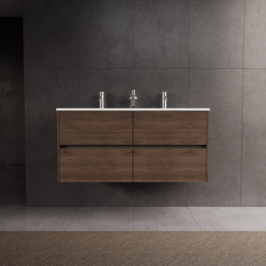 Inda - Mobile bagno L.120 con doppio lavabo lucido / Rovere castano 4 cassetti - Diamante
