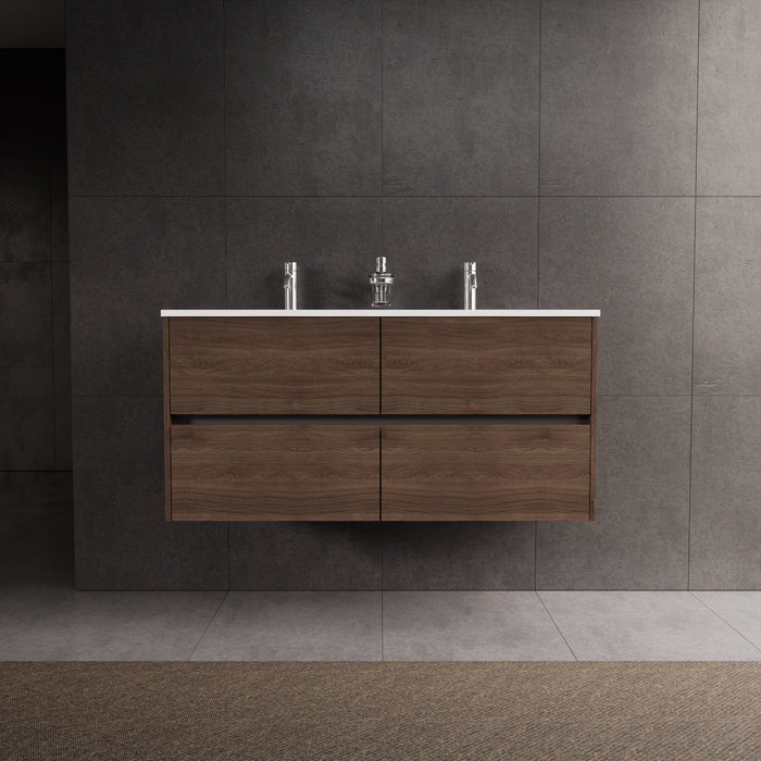 Inda - Mobile bagno L.120 con doppio lavabo lucido / Rovere castano 4 cassetti - Diamante