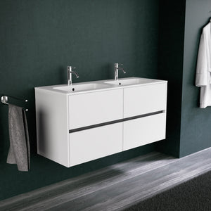Inda - Mobile bagno L.120 con doppio lavabo opaco / Bianco opaco 4 cassetti - Diamante