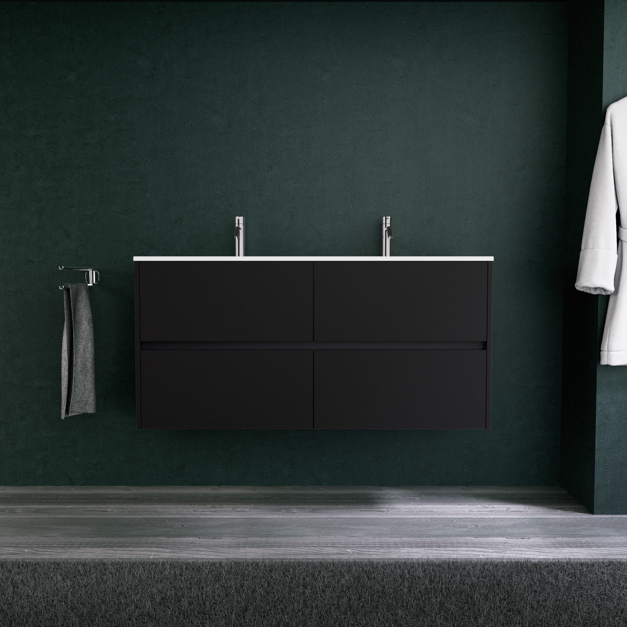 Inda - Mobile bagno L.120 con doppio lavabo opaco / Nero opaco 4 cassetti - Diamante