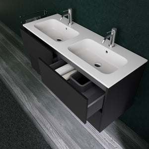 Inda - Mobile bagno L.120 con doppio lavabo opaco / Nero opaco 4 cassetti - Diamante