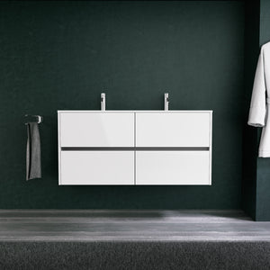 Inda - Mobile bagno L.120 con doppio lavabo opaco / Bianco lucido 4 cassetti - Diamante