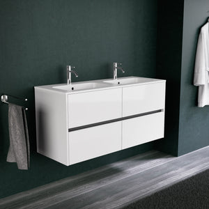 Inda - Mobile bagno L.120 con doppio lavabo opaco / Bianco lucido 4 cassetti - Diamante