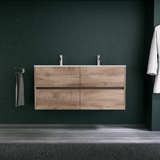 Inda - Mobile bagno L.120 con doppio lavabo opaco / Rovere naturale 4 cassetti - Diamante