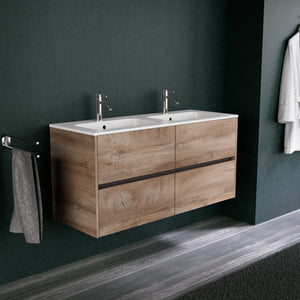 Inda - Mobile bagno L.120 con doppio lavabo opaco / Rovere naturale 4 cassetti - Diamante
